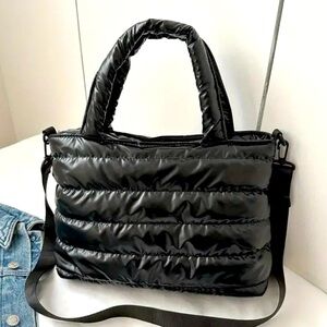 New - Large Capacity Puffer Quilted Tote Bag - Black